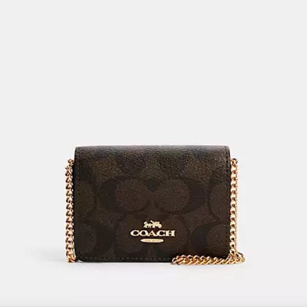 NWT - Coach Mini Wallet On A Chain In Signature Canvas Gold/Brown Black
